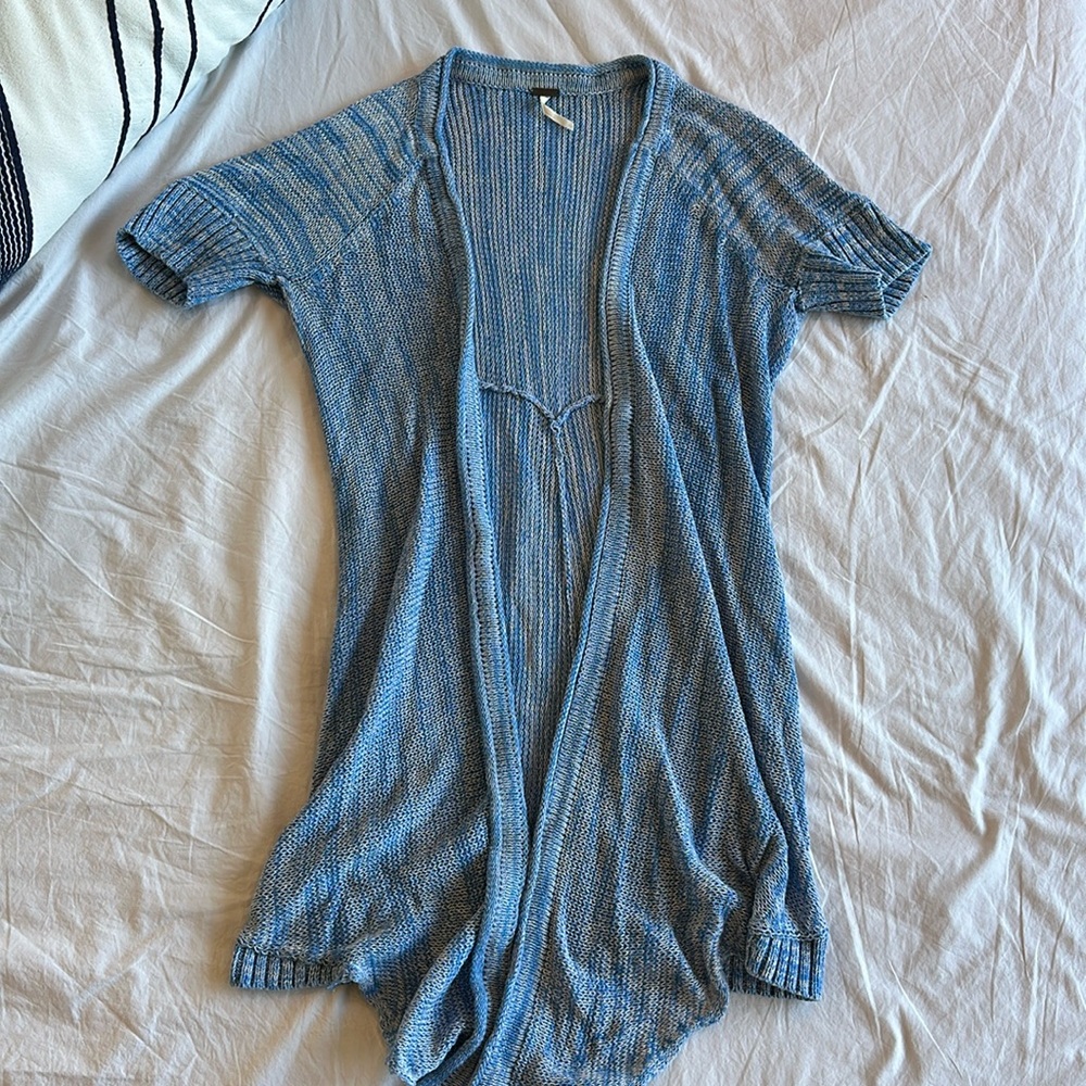 Free people short sleeve blue cardigan sweater
